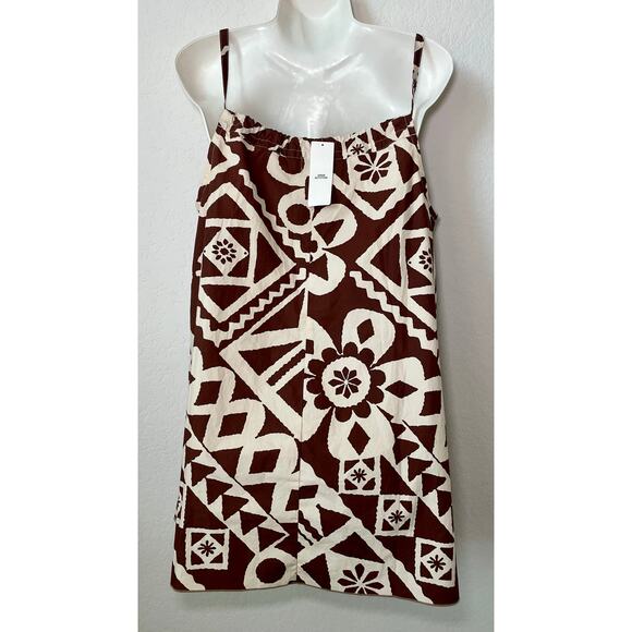 BDG NWT Eva Printed Mini Shift Dress Tiki Tropical Brown & Cream Size Small - Picture 5 of 7